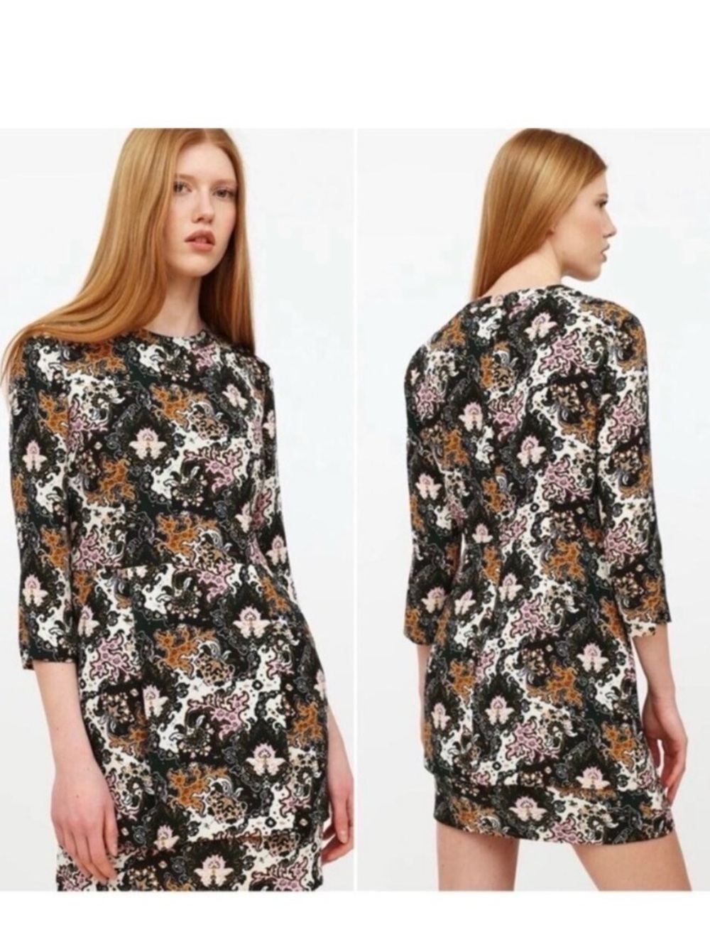 A.L.C. Tordi Silk Crepe Abstract Ikat Floral Paisley Sheath Mini Dress Size 2